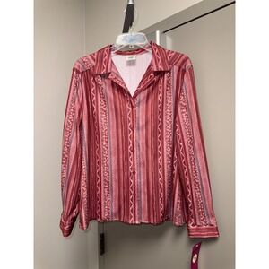 Vintage Nikki Women's 17 18 Red Pink Striped Long Sleeve Collared Shirt Top